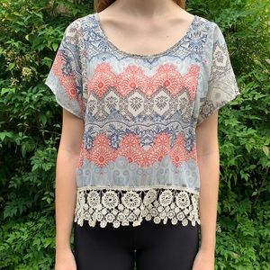 Living Doll Cropped Lace Hem Blouse